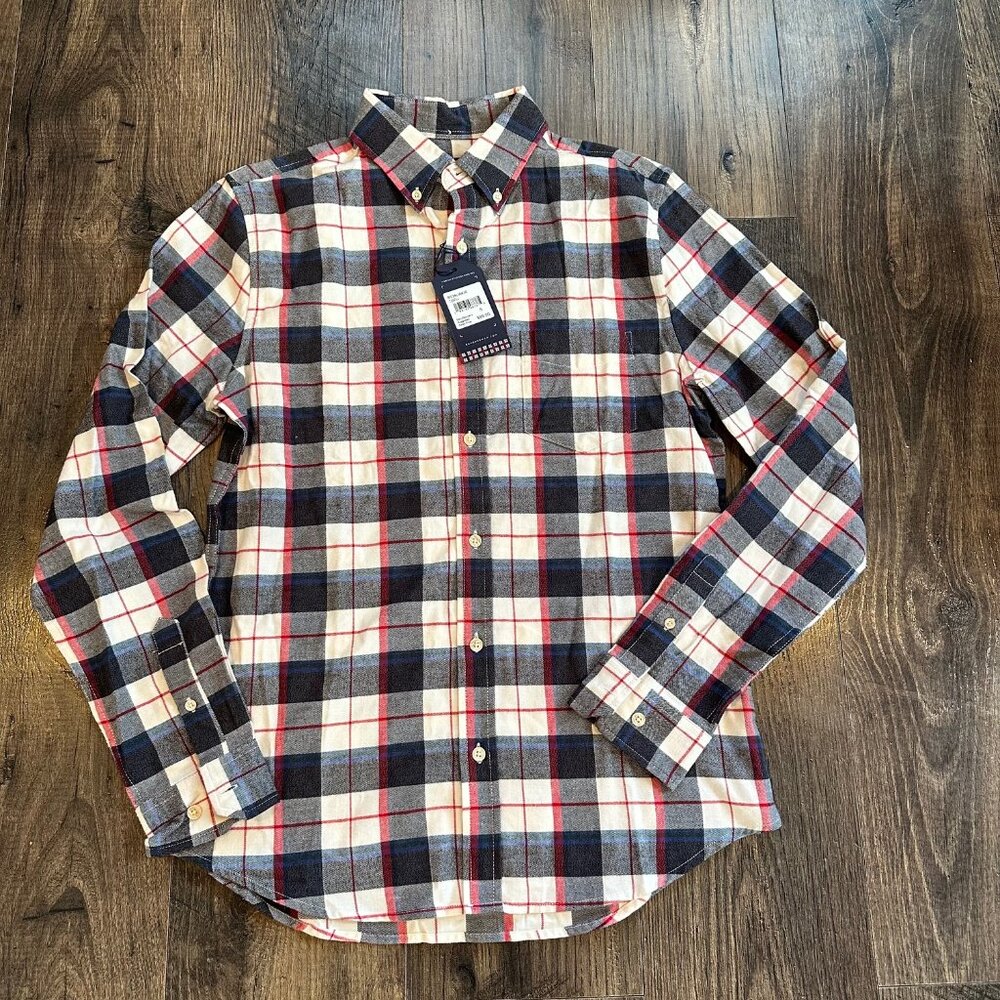 NEW Ben Sherman Men's Gray, Red, Cream Plaid Flannel Shirt Size: Small S
